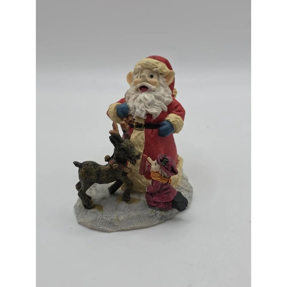 Elf Santa Reindeer Playing With Mini Elf Figurine